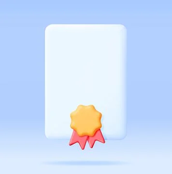 3D Certificate Icon with Stamp and Ribbon Stock Illustration