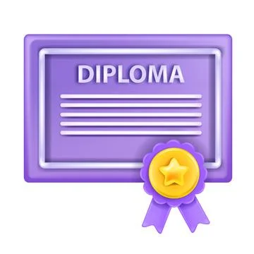3D certificate, vector education diploma icon, study achievement document Stockillustratie