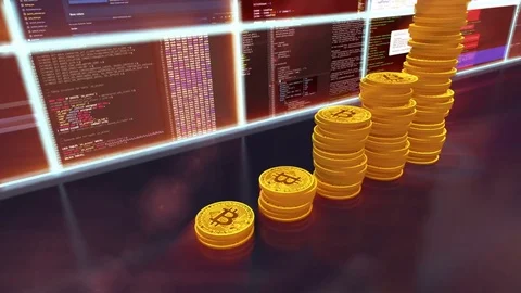 3D cg of mining bitcoins with moving camera, red Stock Footage 83068118