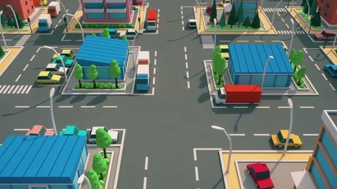 3d cgi animation of a colorful low poly city, 4k videogame Sim city flat style 스톡 동영상 169373417