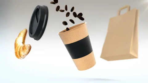 3D CGI animation of paper cup flying in ... | Stock Video | Pond5