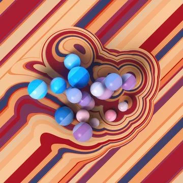 3D CGI Energy Render with Red and Blue Spheres Topographic Layers イラスト素材