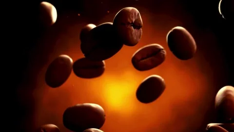 3d CGI footage of falling coffee beans and instant coffe dust. Seamless loop 스톡 동영상 260683217
