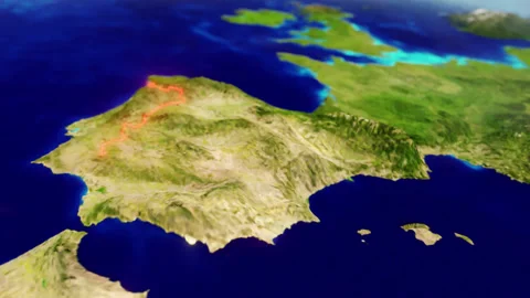 3D CGI Map of Portugal With Mountain Relief &amp; Depth of Field Видео 143433180