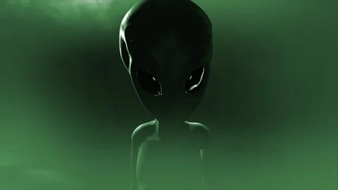 3D CGI mid to close-up shot of a classic, shiny-skinned Roswell grey alien Stock Footage 262626907
