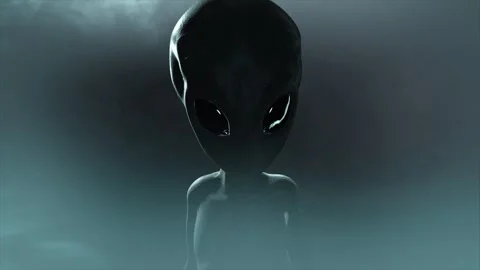 3D CGI mid to close-up shot of a classic, shiny-skinned Roswell grey alien Stock Footage 262627023