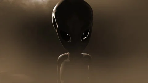 3D CGI mid to close-up shot of a classic, shiny-skinned Roswell grey alien Stock Footage 262628139