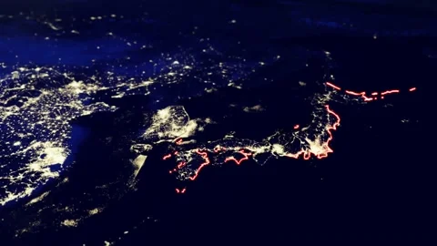3D CGI Night Map of Japan With Mountain Relief Видео 145100354