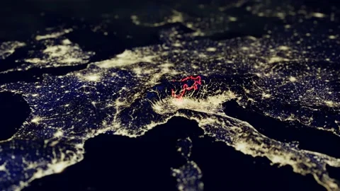 3D CGI Night Map of Switzerland With Mountain Relief &amp; Swiss Borders Видео 144627012