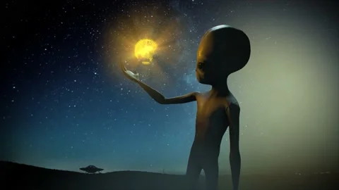 3D CGI VFX animation of classic Roswell grey alien in a misty night scene Stock Footage 166885227