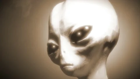 3D CGI VFX animation of a close up headshot of a classic Roswell style Stock Footage 161467450