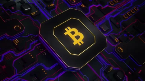 3D CGI visualization of bitcoin chip working in cyberspace Stock Footage 247571662