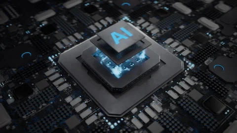 3D CGI visualization of microchip operating in AI Stock Footage 247571826