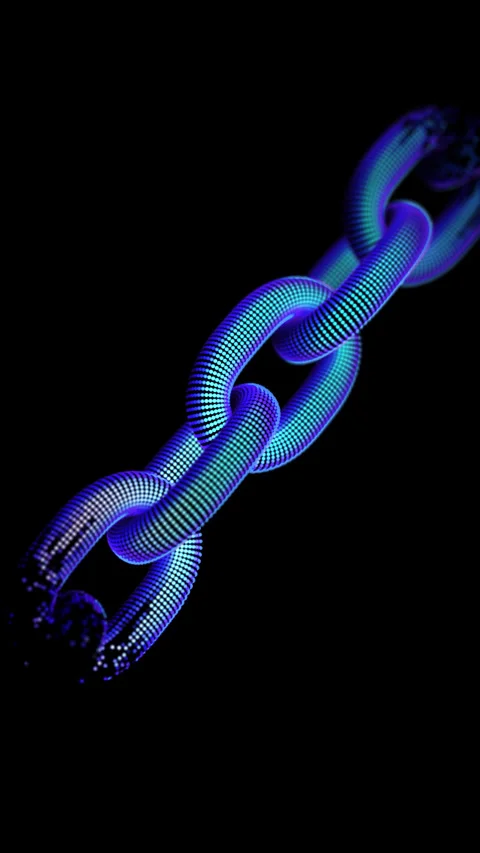 3D chain links is gradually created from blue pixels on black background Stock Footage 253991963