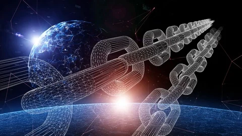 3d Chains rotation on cyberspace background Stock Footage 124862740