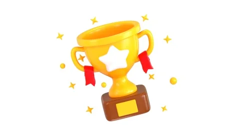 3d champion trophy cup animation with shine stars confetti 3d render Stock Footage 312117841