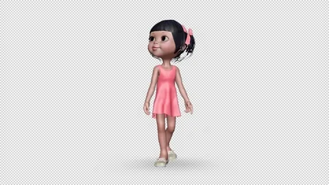 3d Characte Girl Walking Loop on Alpha Channel Stock Footage 149406437