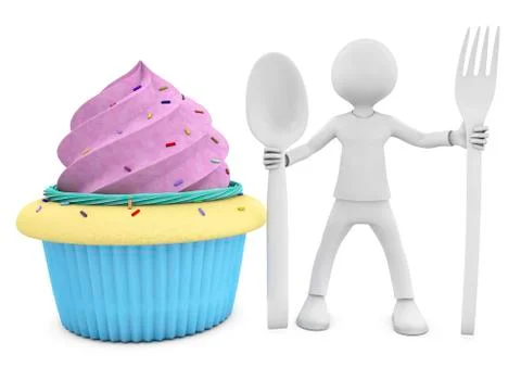 3d character and cupcake Stock Illustration