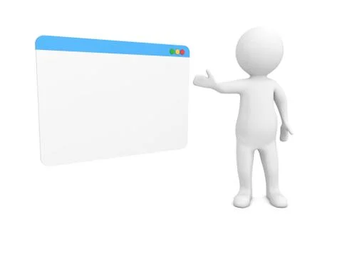 3d character and internet browser on a white background. Stock Illustration
