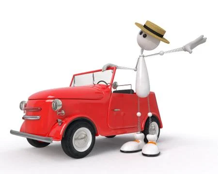 The 3D character with car Stock Illustration