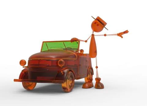 The 3D character with car Stock Illustration