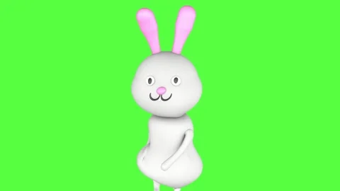3D character of a cute rabbit funny walking on a green screen background. Stock Footage 254114246