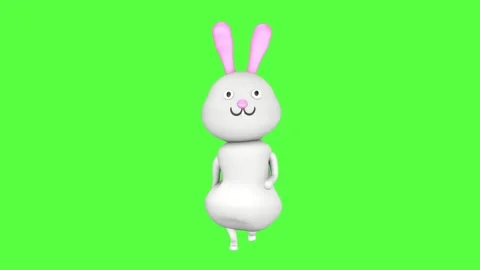 3D character of a cute rabbit funny walking on a green screen background. Stock Footage 254114254