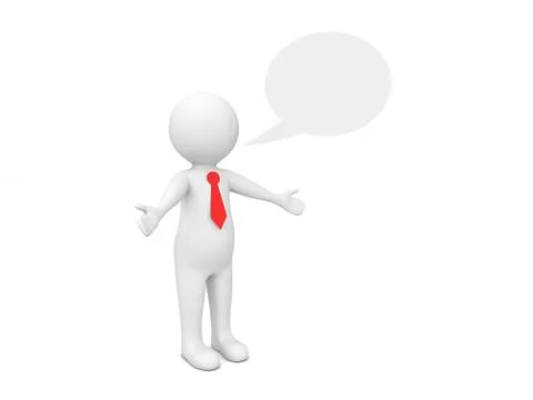 3d character with empty chat bubble on a white background. Stock Illustration