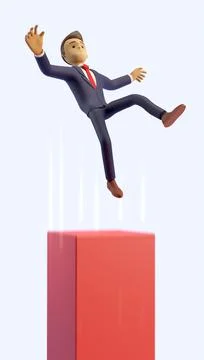 3D Character falling from decline graph, businessman fail Stock-Illustration