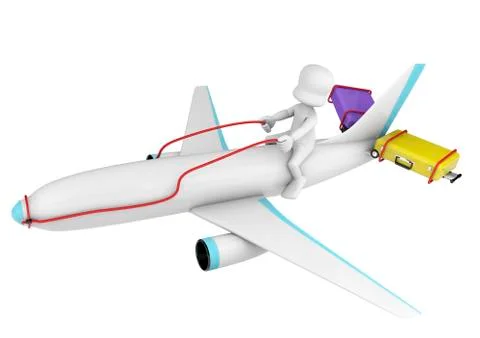 3d character flying a plane Stock Illustration