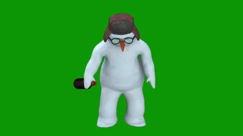 3d character glasses hat green screen snowman bear penguin wearing man suit Stock Footage 314067845