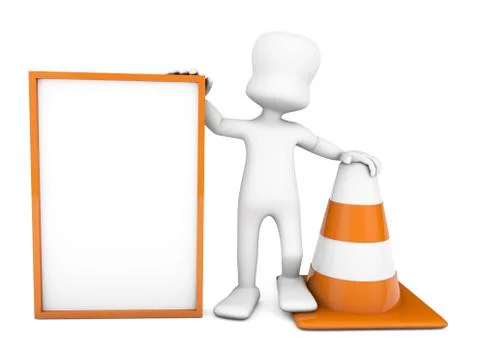 3d character holding a cone and a blank banner Stock Illustration
