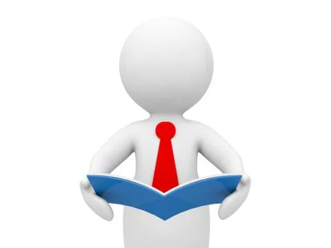 3d character is holding a folder with documents. Illustrazione stock