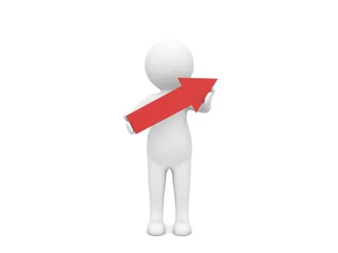 3d character holding a red arrow in his hands. Stock Illustration
