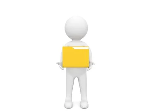 3d character holds a file folder on a white background. Stock Illustration