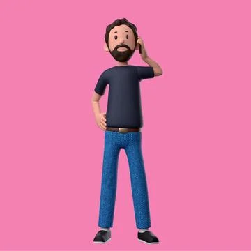 3d character illustration of a man man is calling with pink background Stock Illustration