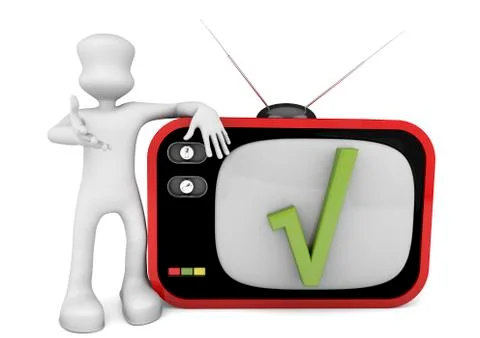 3d character leaning on a old tv Stock Illustration