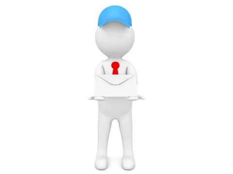 3d character with a mail envelope on a white background.. Stock Illustration