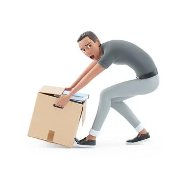 3d character man lifting heavy box Stock Illustration