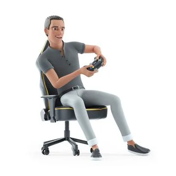 3d character man playing video game Stock Illustration