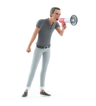 3d character man shouting through megaphone Stock Illustration