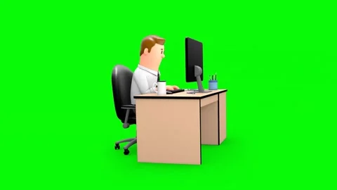3D Character Man Typing and Working On Computer While Sitting at Desk Vídeos de archivo 260802211