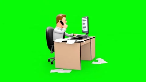 3D Character Man Working at Desk Surrounded by a Lot of Documents Video stock 260802181