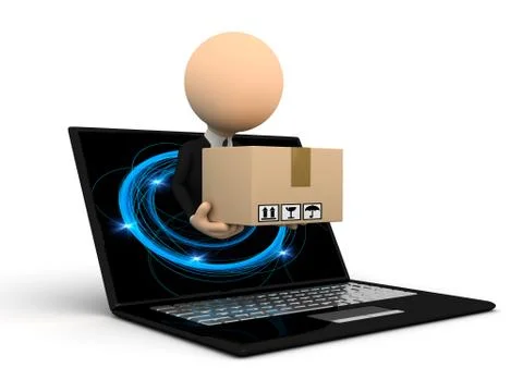3d character with package over white Stock Illustration