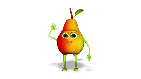 3d Character Pear Hello Loop on White Background Stock Footage 146263012