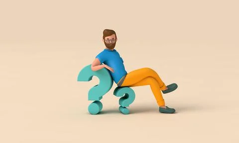 3D character with a question mark symbol. 3d rendering Stock Illustration