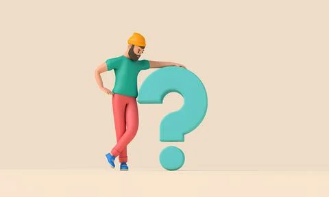 3D character with a question mark symbol. 3d rendering Stock Illustration