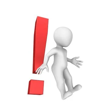 3d character with a red exclamation mark Stock Illustration