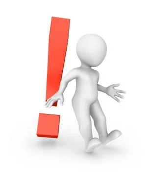 3d character with a red exclamation mark. 3d rendered illustration. Stock Illustration