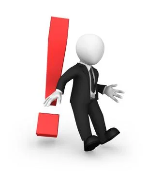 3d character with a red exclamation mark Stock Illustration